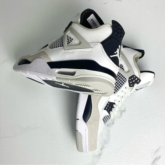 Jordan 4 Retro Military Black -Men’s White and Black Air Jordan Sneakers - Picture 4 of 10
